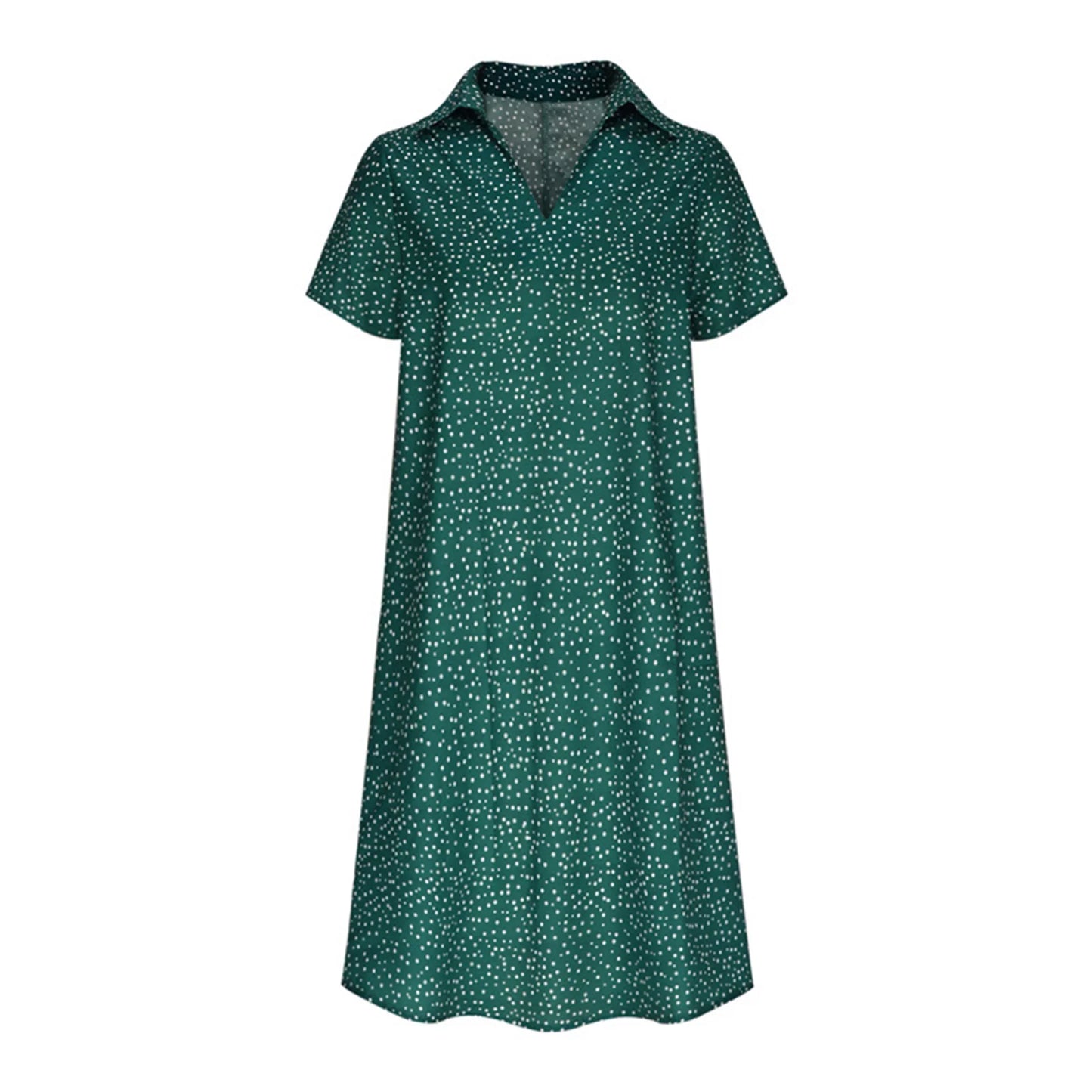 Women's Chic Green Polka Dot Printed Mini Dress Classic Round Neck Short Sleeve Loose Spring Summer Casual Dress