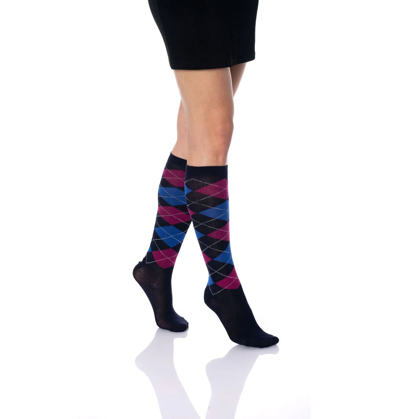 Argyle Knee High Socks for Women 6 Pairs Colorful Over the Calf Knee Socks