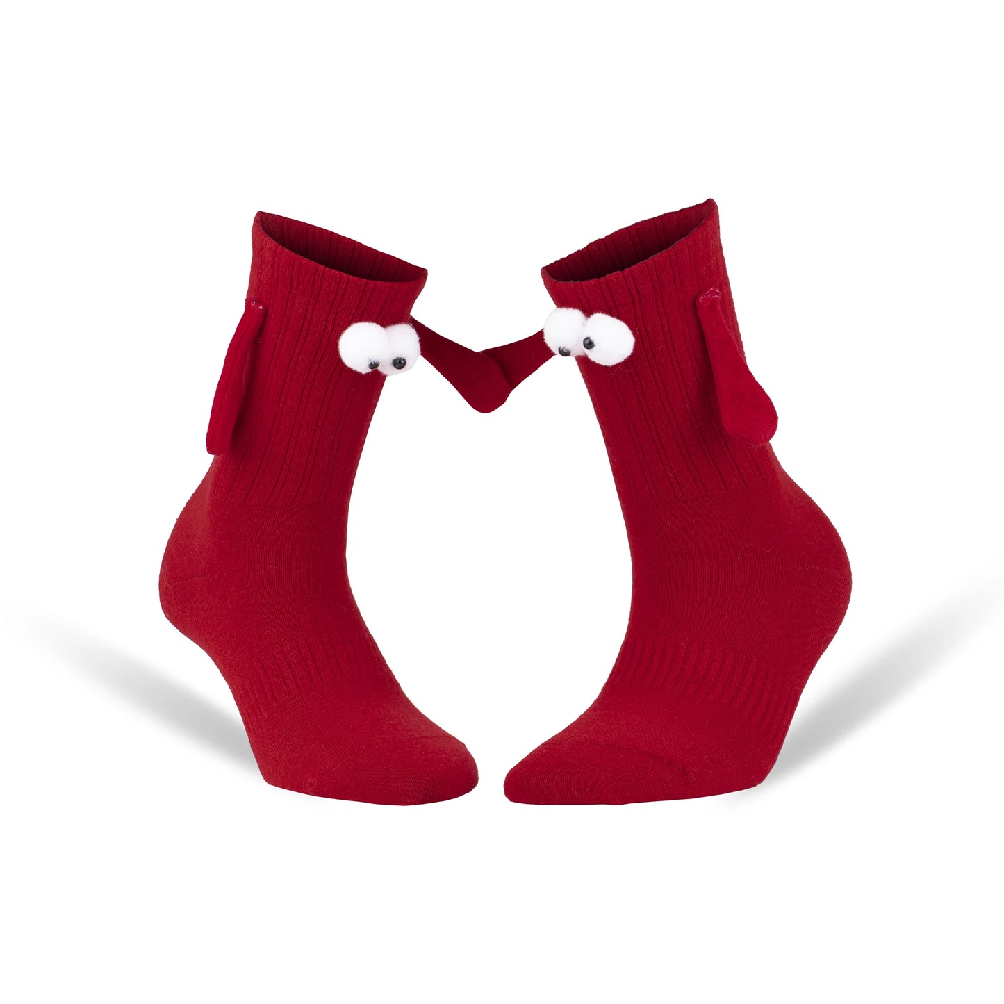 Red Magnetic Socks that Holding Hands with 3D Cartoon Eyes Couple Socks for Valentine's Day 1 Pair