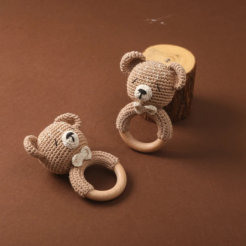 Baby Rattle Bear Crochet Animal Cartoon Music Rattle Toys for Baby Kawaii Teether Rattle Baby Toy 0 12 Months Montessori Toys