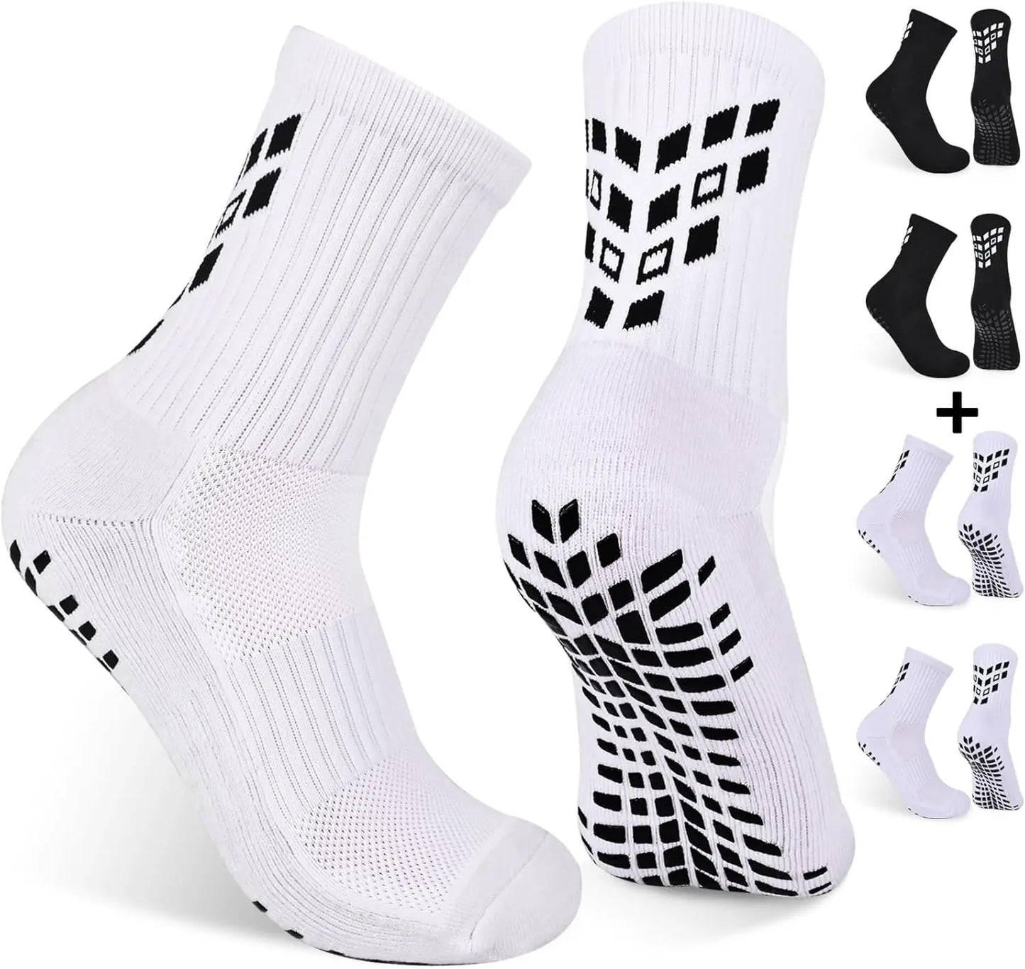 4 Pairs Non-slip Soccer Sports Socks Grip Football Basketball Socks Men Women 6-8.5 9-12