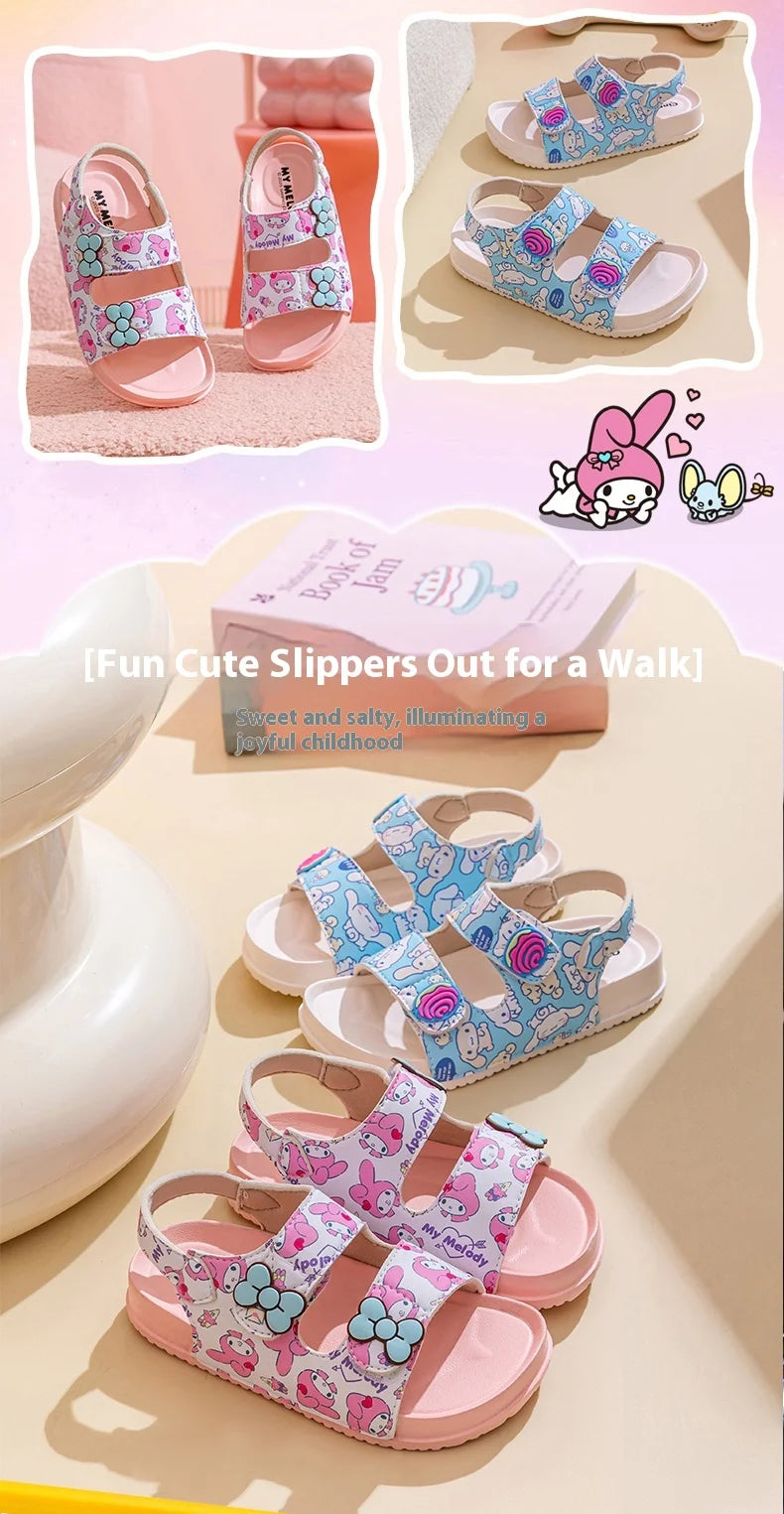 Girls Sanrio HelloKitty Sandals Kids Girls Spring Summer Little Kids Princess Bow Fashion Teenage Shoes
