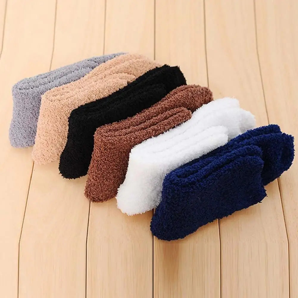 1 Pair Winter Socks Breathable Stretchy Plush Socks Free Size Fluffy Men Crew Socks for Bed Living Room