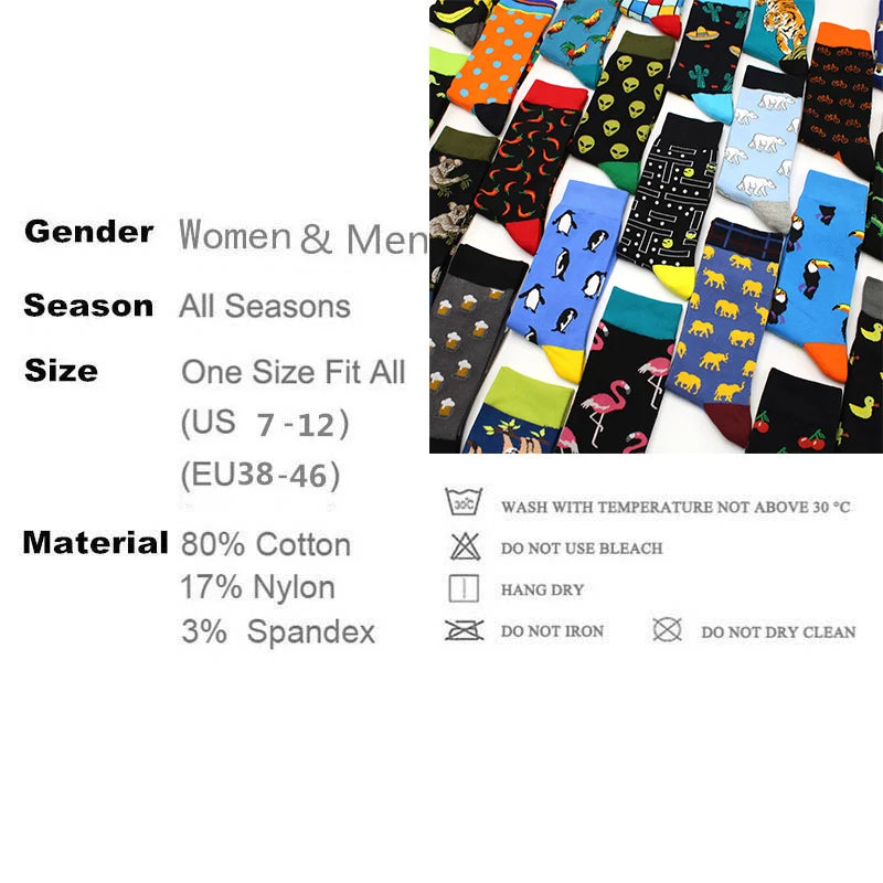 2025 New Hiphop Cotton Men Socks Harajuku Happy Funny animal Flamingo penguin chili Dress Socks for Male Wedding Christmas Gift