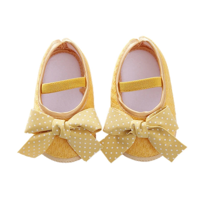 Cute Baby Girls Slip-On Shoes with Bow Detail Flexible Sole and Secure Elastic Band for Indoor and Outdoor Use