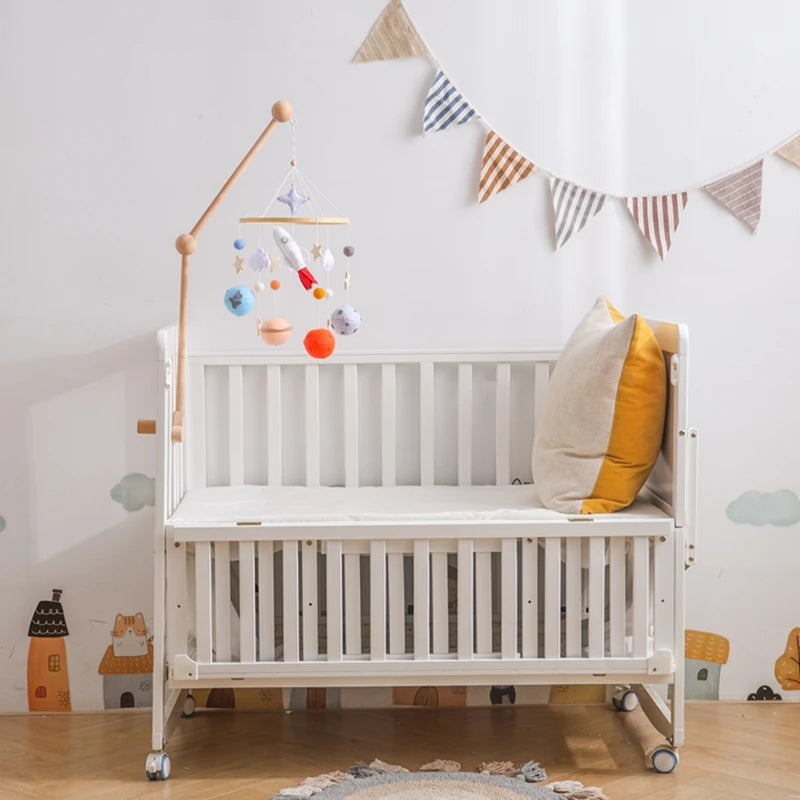 Baby Rattle Wooden Crib Mobile Bed Bell Toys Soft Felt Forest Animal Doll Toy Kid Stroller Comfort Crib Hanging Bracket Toy Gift