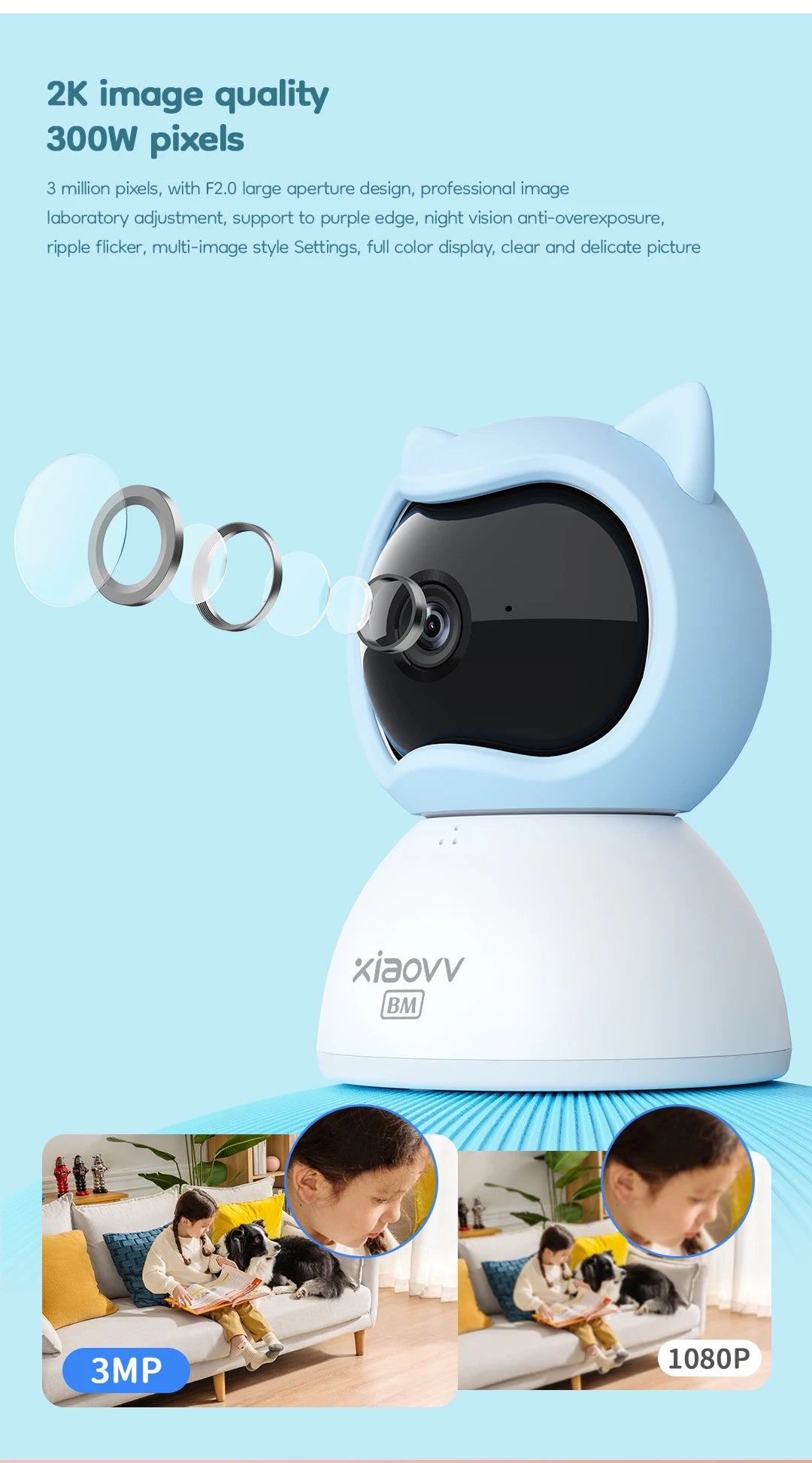XIAOVV Baby Monitor 4MP WiFi indoor Cry detection Two-Way Audio Motion Detection Night Vision Baby Camera for Home Security Q2BM