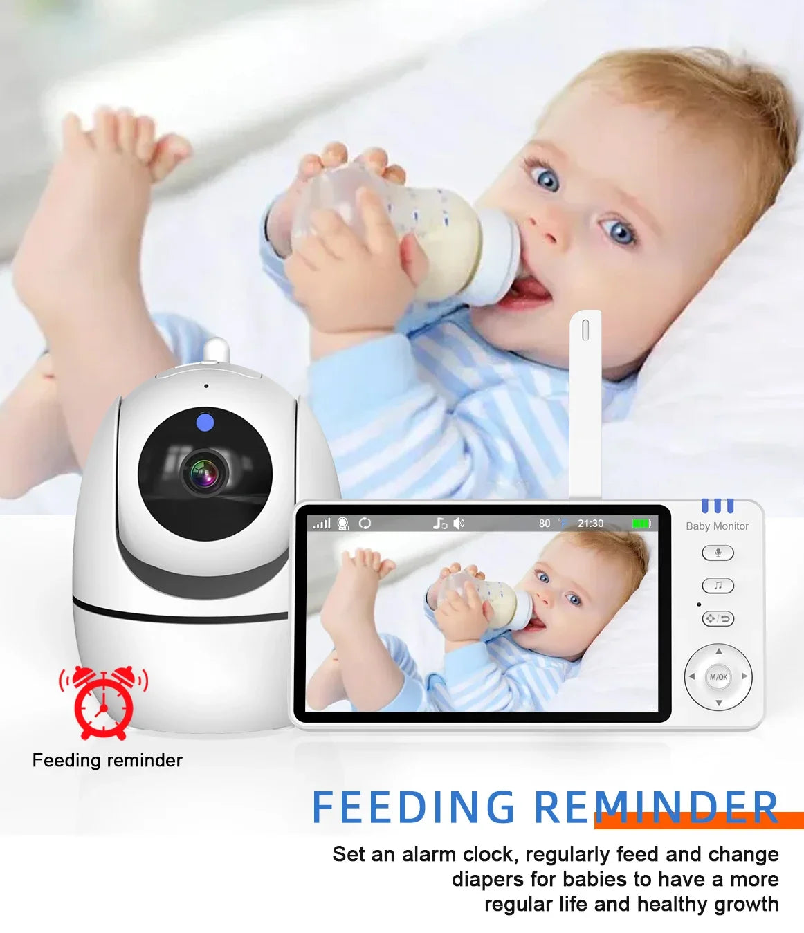 5Inch Video Baby Monitor With Pan Tilt Surveillance Camera Two Way Audio Night Vision Intercom Auto IPS Screen Nanny with Stand