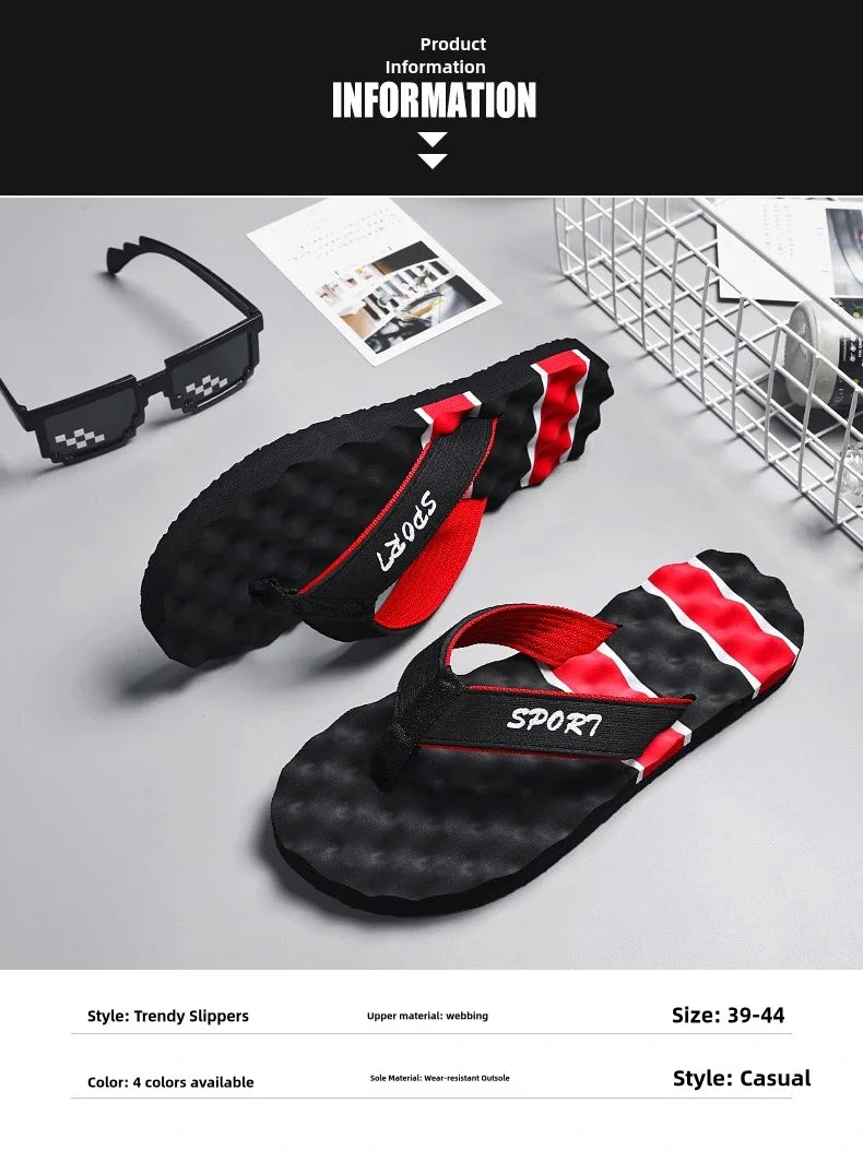 Summer Breathable Men's Flip Flops With Massage Indoor and Outdoor Slippers For Men Beach Sandals Fashionable Contrasting Slides