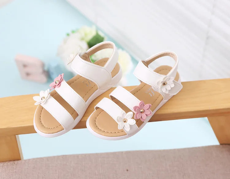 2024 Summer New Girls Sandals Kids Floral Sandals with 3 Flowers Princess Sweet for Wedding Party Dress Shoes Kids Sandals 21-36