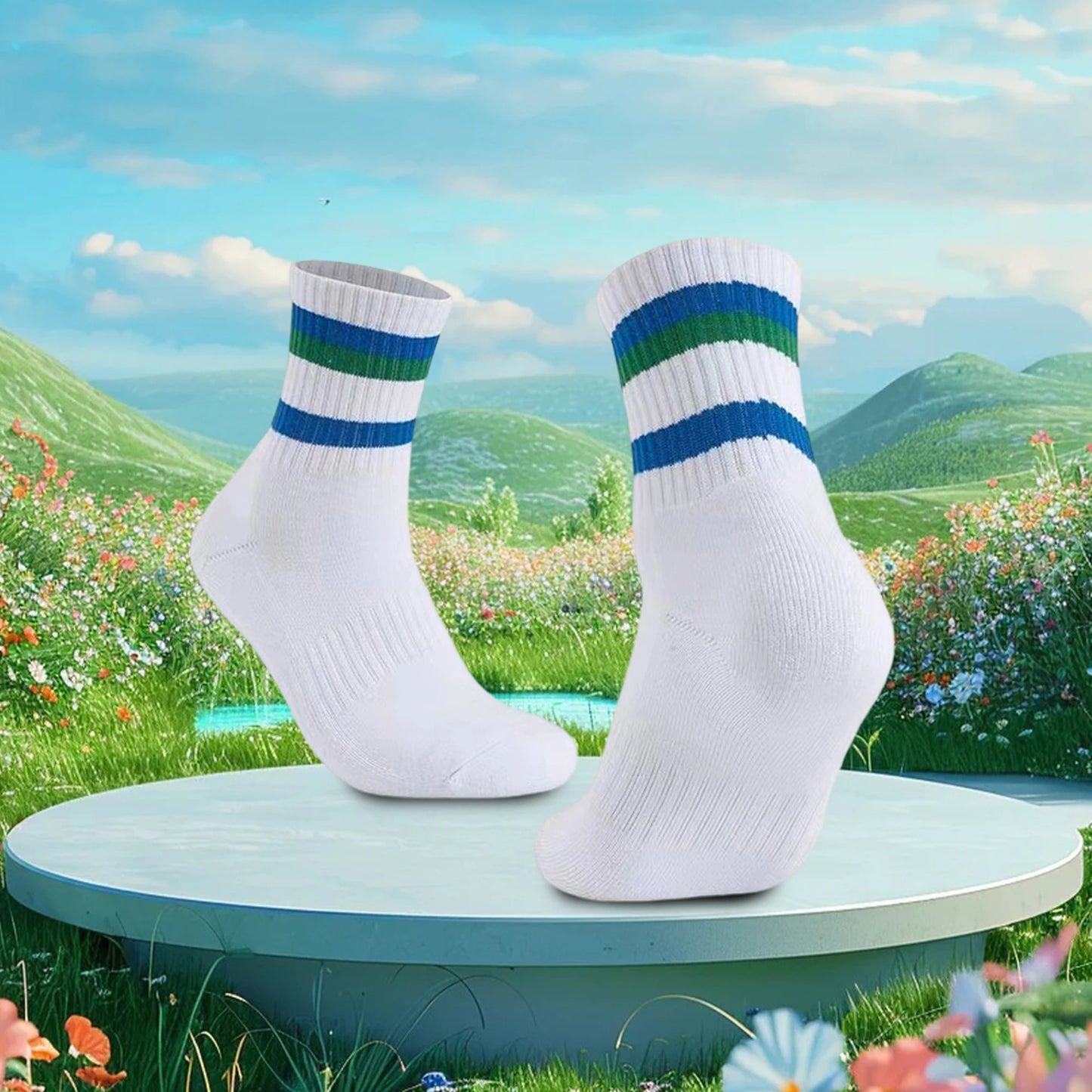 Colorful Compression Socks for Men Women Breathable Moisture-Wicking Athletic Socks with Rainbow Stripes Outdoor Sports Ankle