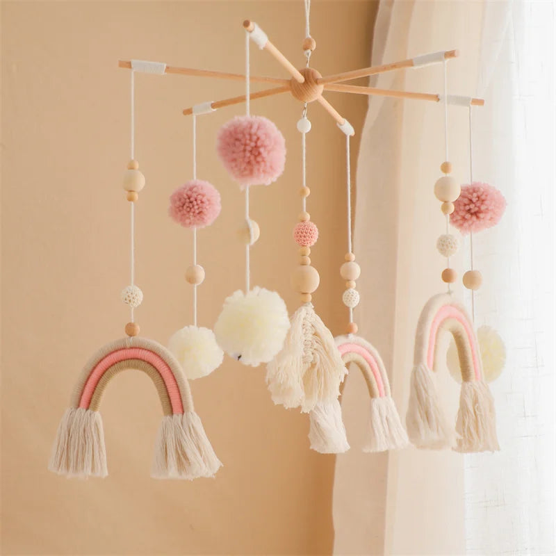 Baby Rattle Wooden Crib Mobile Bed Bell Toys Soft Felt Forest Animal Doll Toy Kid Stroller Comfort Crib Hanging Bracket Toy Gift