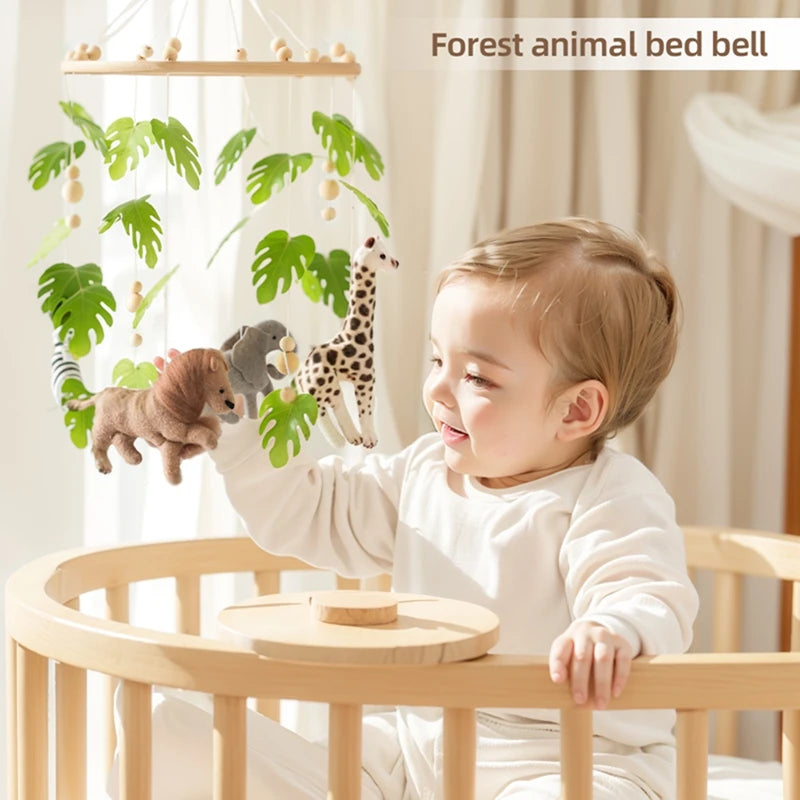 Baby Rattle Wooden Crib Mobile Bed Bell Toys Soft Felt Forest Animal Doll Toy Kid Stroller Comfort Crib Hanging Bracket Toy Gift