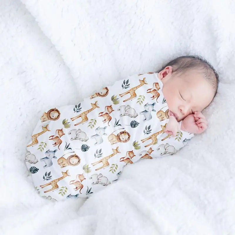 Baby Swaddle Receiving Blankets Baby Girl Swaddle Blanket Headband Kit Printed Pattern Swaddling Blankets For Baby Shower
