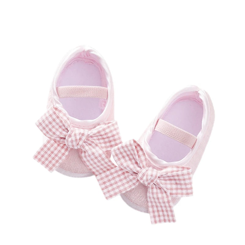 Cute Baby Girls Slip-On Shoes with Bow Detail Flexible Sole and Secure Elastic Band for Indoor and Outdoor Use