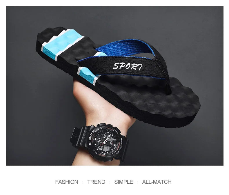 Summer Breathable Men's Flip Flops With Massage Indoor and Outdoor Slippers For Men Beach Sandals Fashionable Contrasting Slides