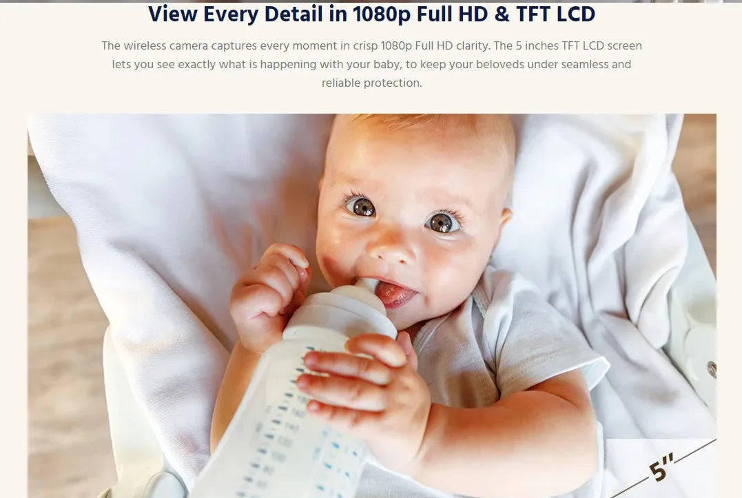 ANNKE 1080p 5 Inch HD Video Baby Monitor with Camera 2.4G Wireless 2X Zoom Night Vision Surveillance Security Camera Babysitter