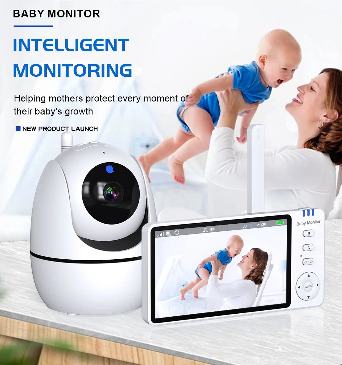 5Inch Video Baby Monitor With Pan Tilt Surveillance Camera Two Way Audio Night Vision Intercom Auto IPS Screen Nanny with Stand