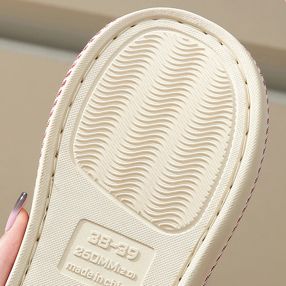 ZHIDA Spring and Autumn Cotton Slippers Indoor Slippers Warm Plush Home Shoes Linen Non-slip Mute Flats Couple House Slides