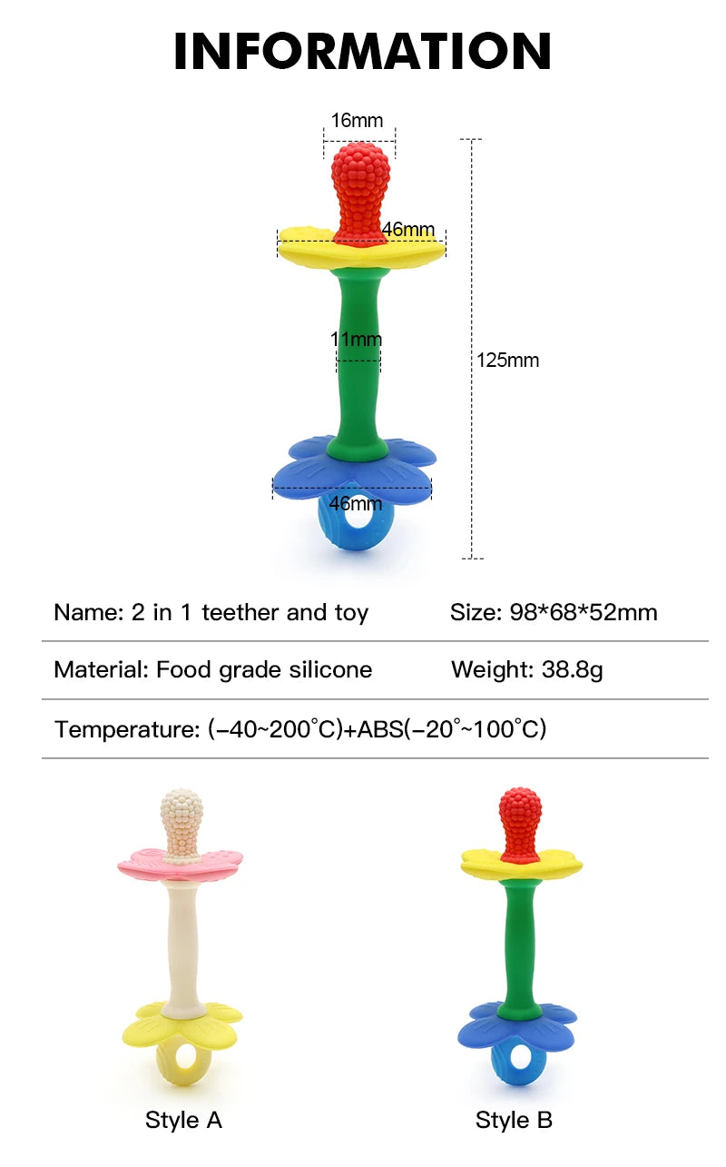 New 2 in 1 Baby Silicone Flower Teether - Safe & Soft Chewing Toy for Soothing Sore Gums, BPA-Free, Easy-to-Hold Teething toy