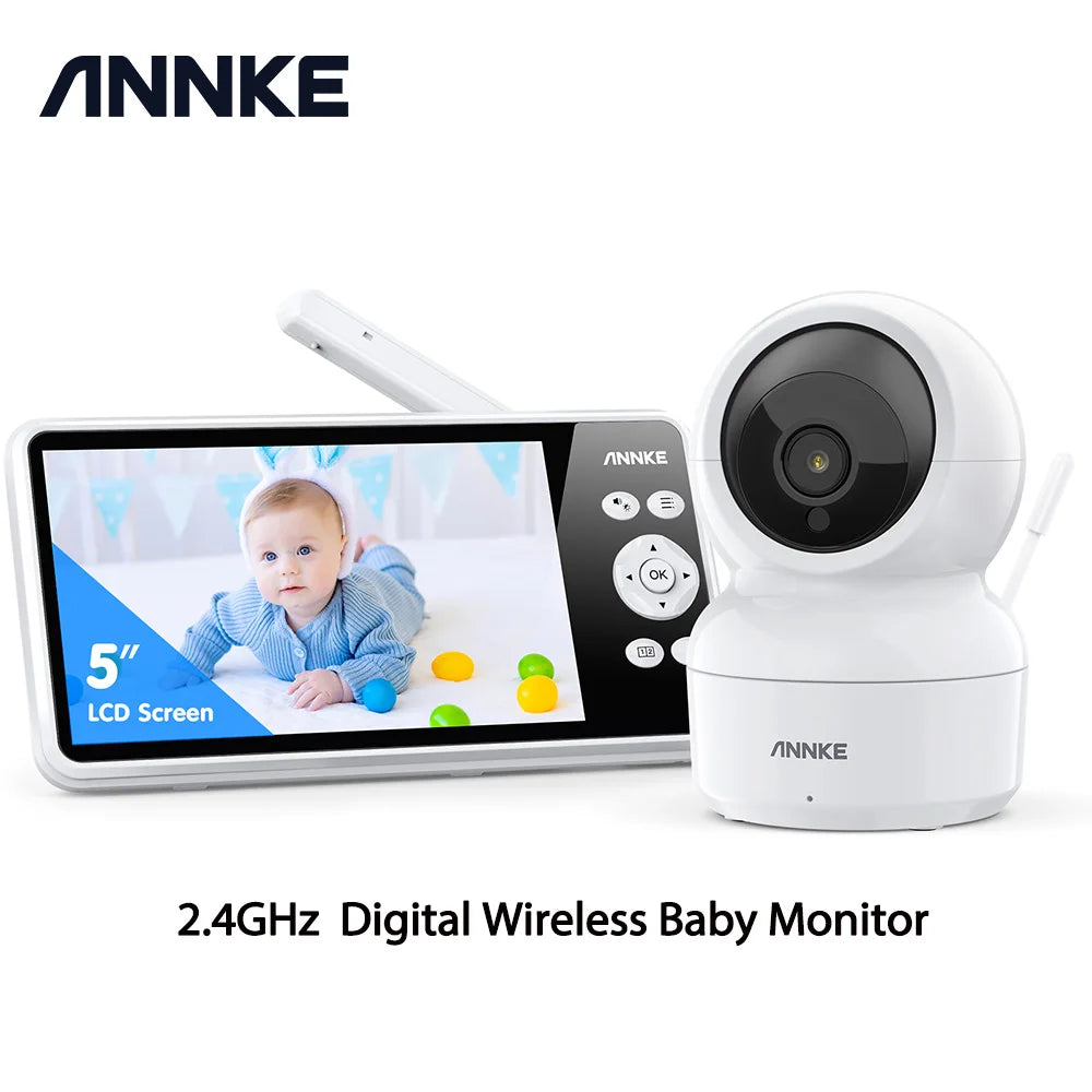 ANNKE 1080p 5 Inch HD Video Baby Monitor with Camera 2.4G Wireless 2X Zoom Night Vision Surveillance Security Camera Babysitter