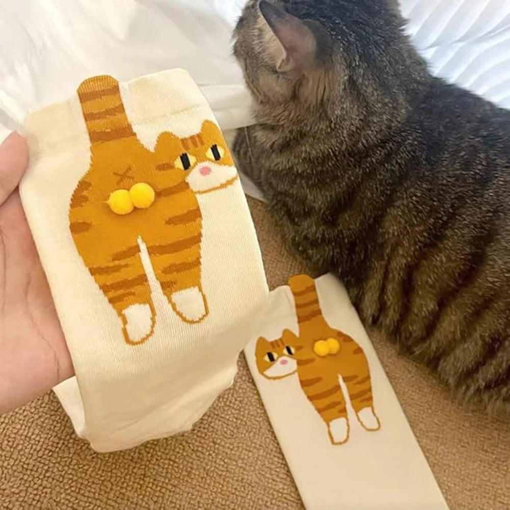 2Pcs Funny Cotton Socks with Balls Soft Cotton Socks Cat Middle Tube Socks Novelty Gifts for Cat Lovers
