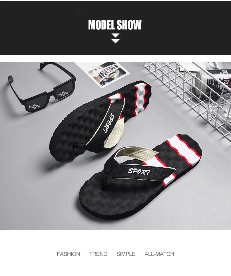 Summer Breathable Men's Flip Flops With Massage Indoor and Outdoor Slippers For Men Beach Sandals Fashionable Contrasting Slides