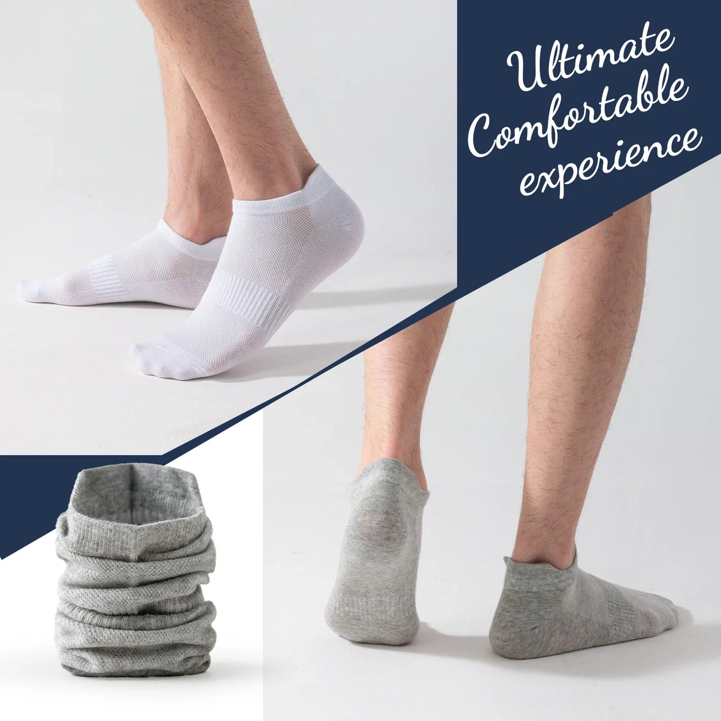 6 Pairs Ankle Socks Womens and Mens Couple Student Cotton Ear New Plus Size Mesh Athletic Sports Running Solid Color Boat Socks