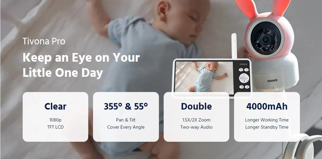 ANNKE 1080p 5 Inch HD Video Baby Monitor with Camera 2.4G Wireless 2X Zoom Night Vision Surveillance Security Camera Babysitter