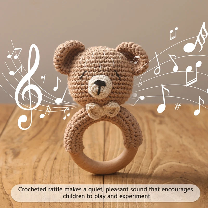 Baby Rattle Bear Crochet Animal Cartoon Music Rattle Toys for Baby Kawaii Teether Rattle Baby Toy 0 12 Months Montessori Toys