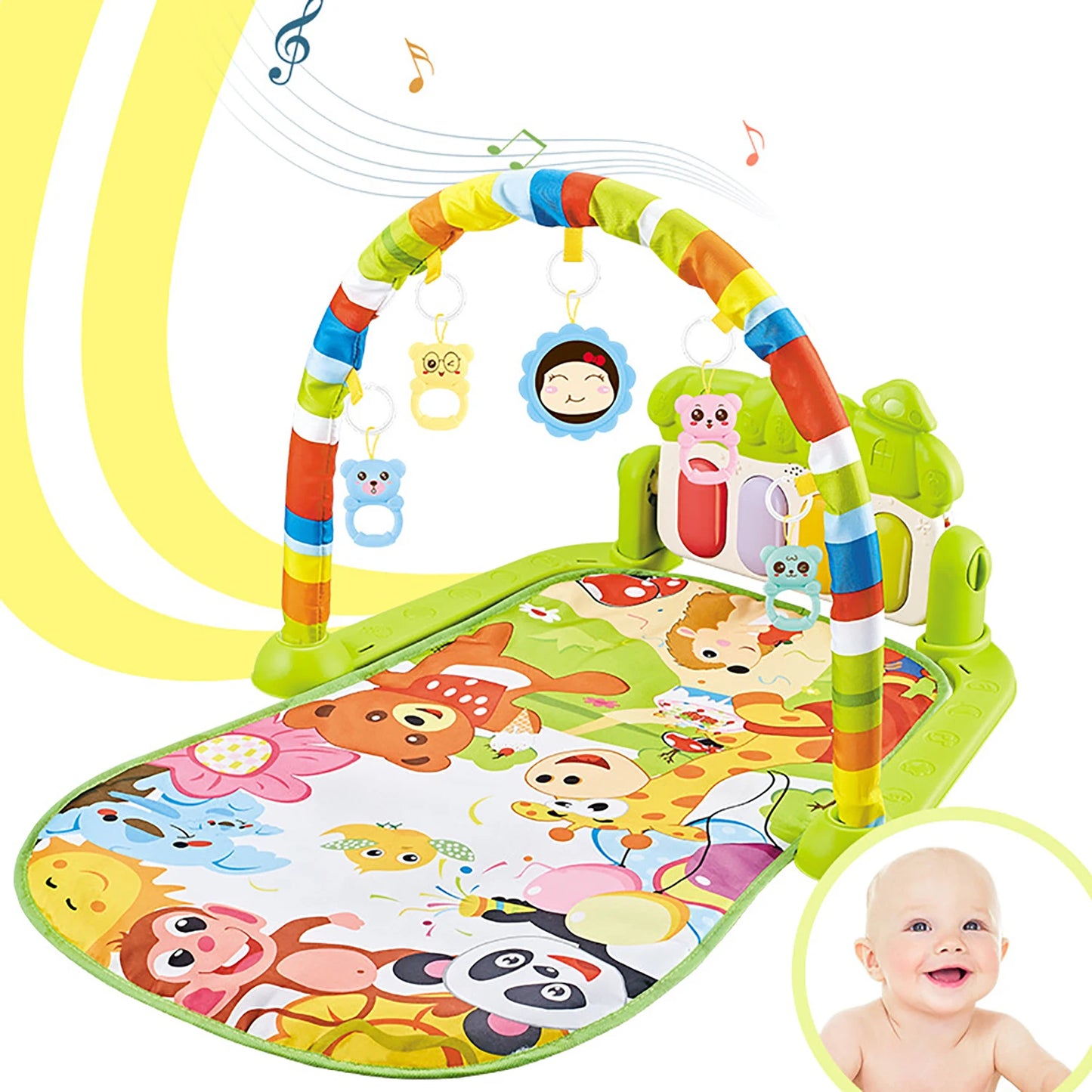 Multi functional fixed crawling pad for infants and young children toys, music lighting, and self-contained battery