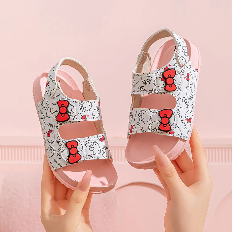 Girls Sanrio HelloKitty Sandals Kids Girls Spring Summer Little Kids Princess Bow Fashion Teenage Shoes