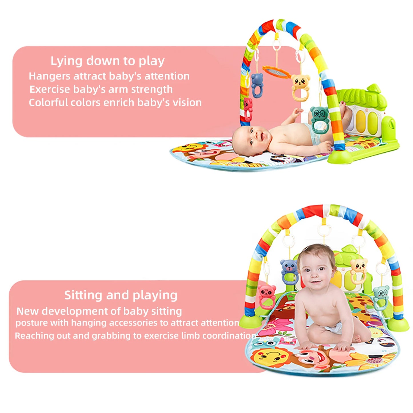 Multi functional fixed crawling pad for infants and young children toys, music lighting, and self-contained battery