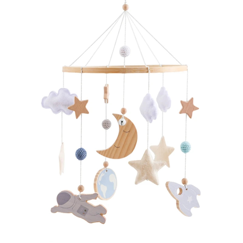 Baby Rattle Wooden Crib Mobile Bed Bell Toys Soft Felt Forest Animal Doll Toy Kid Stroller Comfort Crib Hanging Bracket Toy Gift