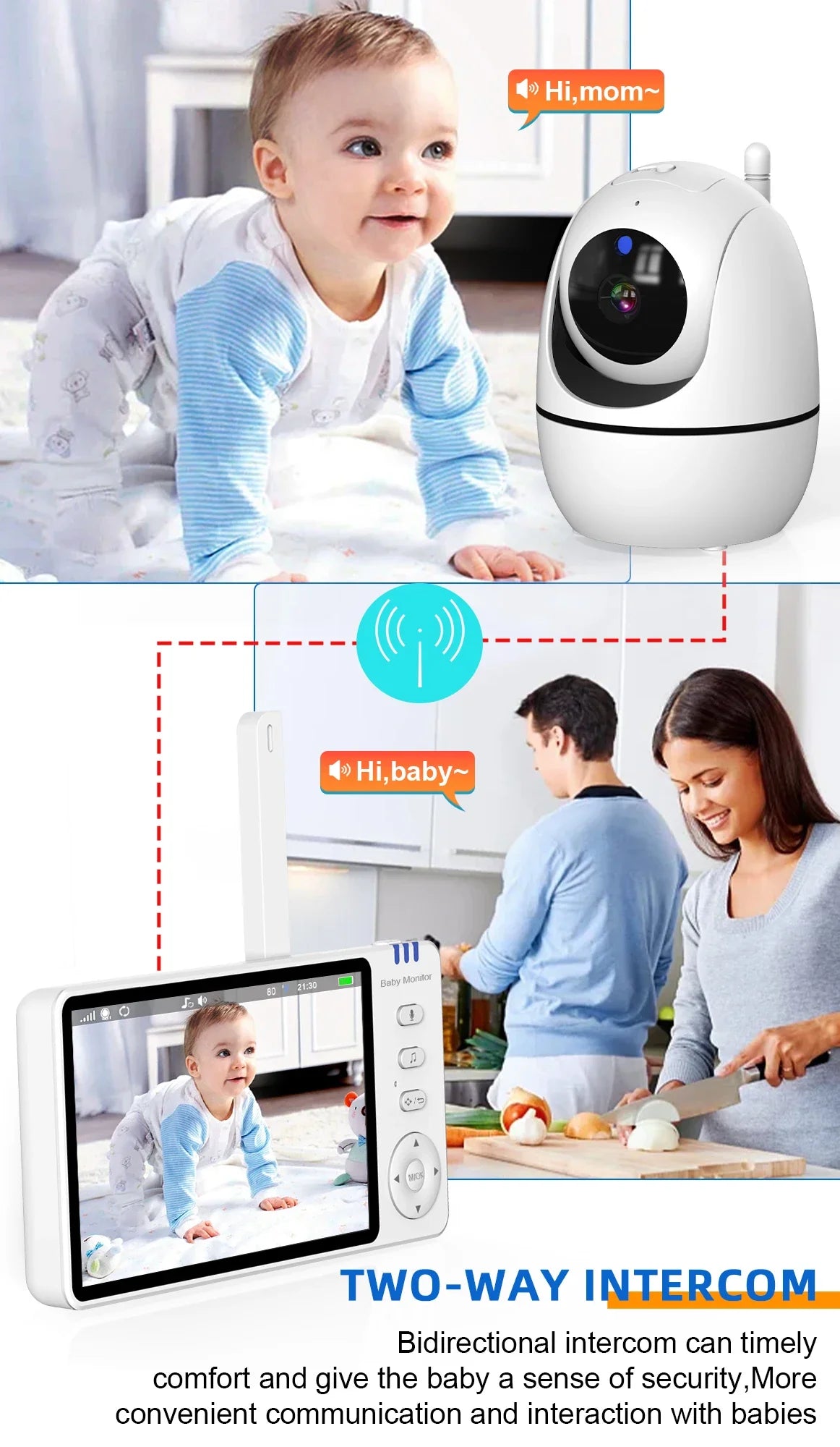 5Inch Video Baby Monitor With Pan Tilt Surveillance Camera Two Way Audio Night Vision Intercom Auto IPS Screen Nanny with Stand