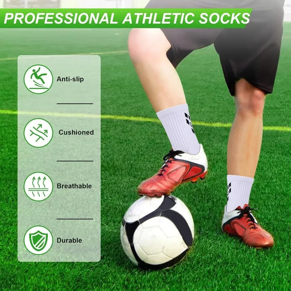 4 Pairs Non-slip Soccer Sports Socks Grip Football Basketball Socks Men Women 6-8.5 9-12
