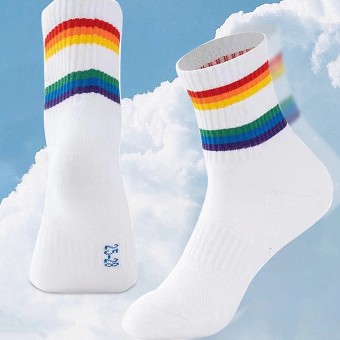 Colorful Compression Socks for Men Women Breathable Moisture-Wicking Athletic Socks with Rainbow Stripes Outdoor Sports Ankle