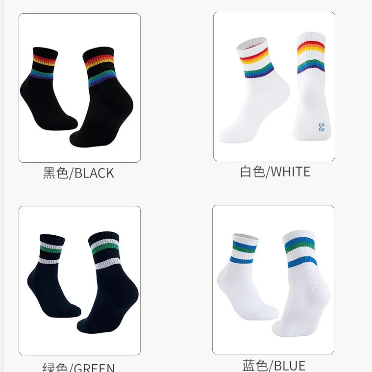 Colorful Compression Socks for Men Women Breathable Moisture-Wicking Athletic Socks with Rainbow Stripes Outdoor Sports Ankle