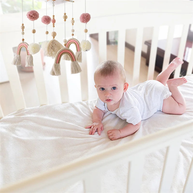 Baby Rattle Wooden Crib Mobile Bed Bell Toys Soft Felt Forest Animal Doll Toy Kid Stroller Comfort Crib Hanging Bracket Toy Gift