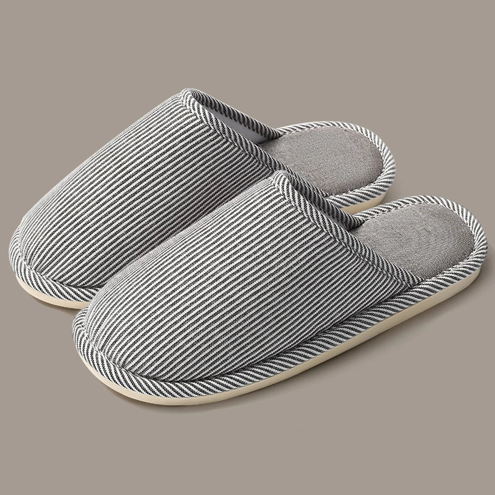 ZHIDA Spring and Autumn Cotton Slippers Indoor Slippers Warm Plush Home Shoes Linen Non-slip Mute Flats Couple House Slides