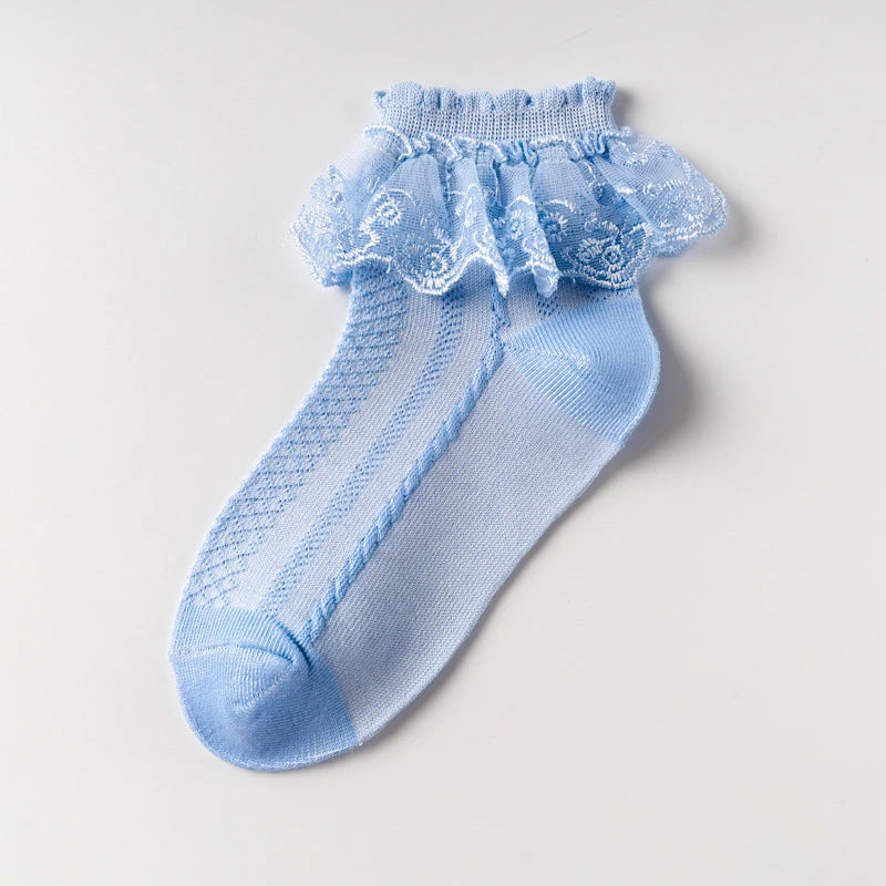Mesh Socks Breathable Cotton Lace with Ruffle Princess Children Ankle Short Sock White Pink Yellow for Baby Girls Kids Toddler