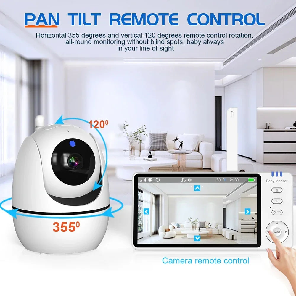 5Inch Video Baby Monitor With Pan Tilt Surveillance Camera Two Way Audio Night Vision Intercom Auto IPS Screen Nanny with Stand