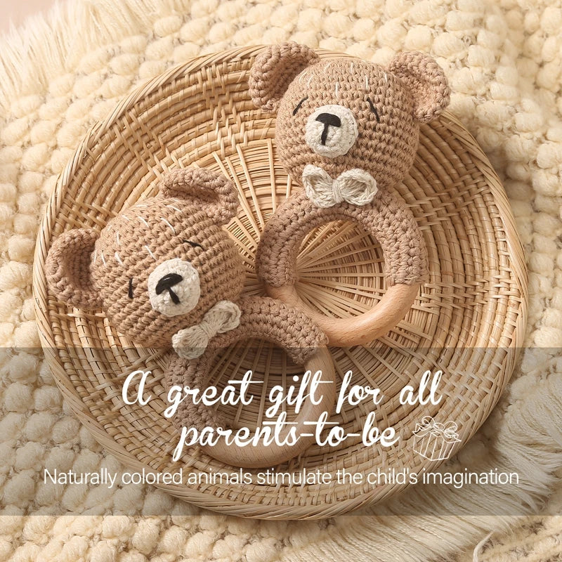 Baby Rattle Bear Crochet Animal Cartoon Music Rattle Toys for Baby Kawaii Teether Rattle Baby Toy 0 12 Months Montessori Toys