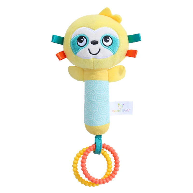 Baby Rattles Toys Soft Hand Crank Cartoon Animal with BB Call Voice Plush Toys Squeaky Sensory Travel Accessories for Toddler