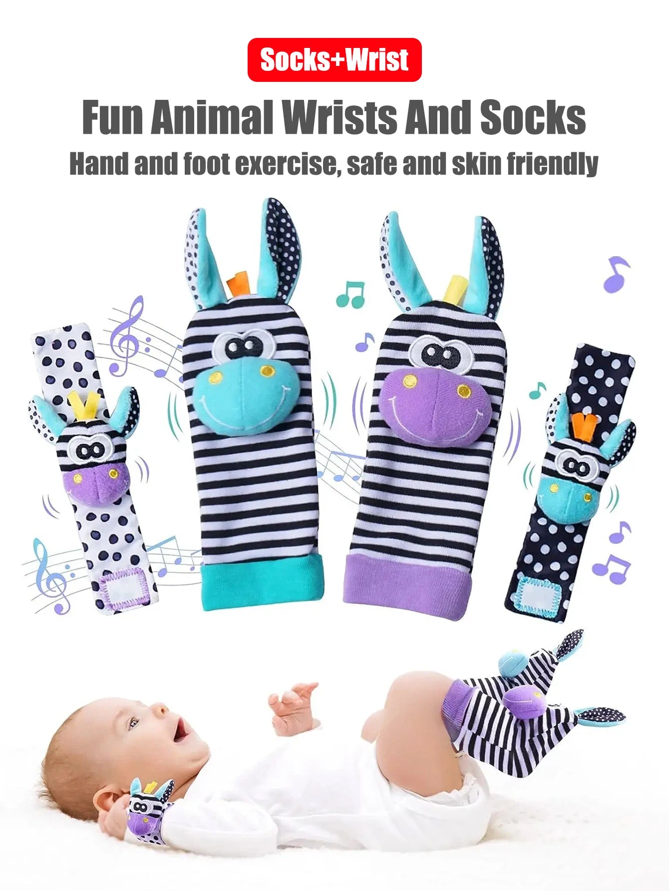 4pcs/Set Baby Infant Wrist Rattle Socks Toys 0-12 Month Girl Boy Early Educational Development Cute Toddlers Sensory Gifts