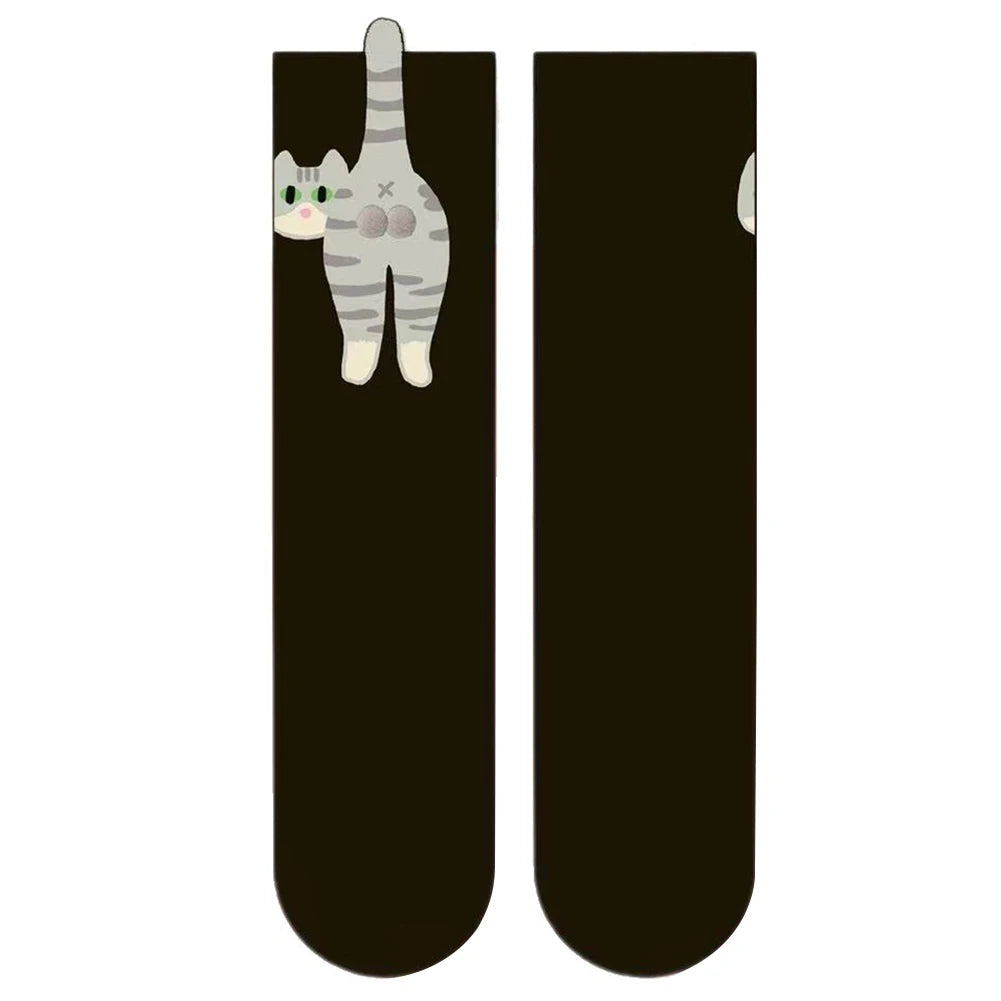 2Pcs Funny Cotton Socks with Balls Cartoon Animal Socks Cat Middle Tube Socks Novelty Gifts for Cat Lovers