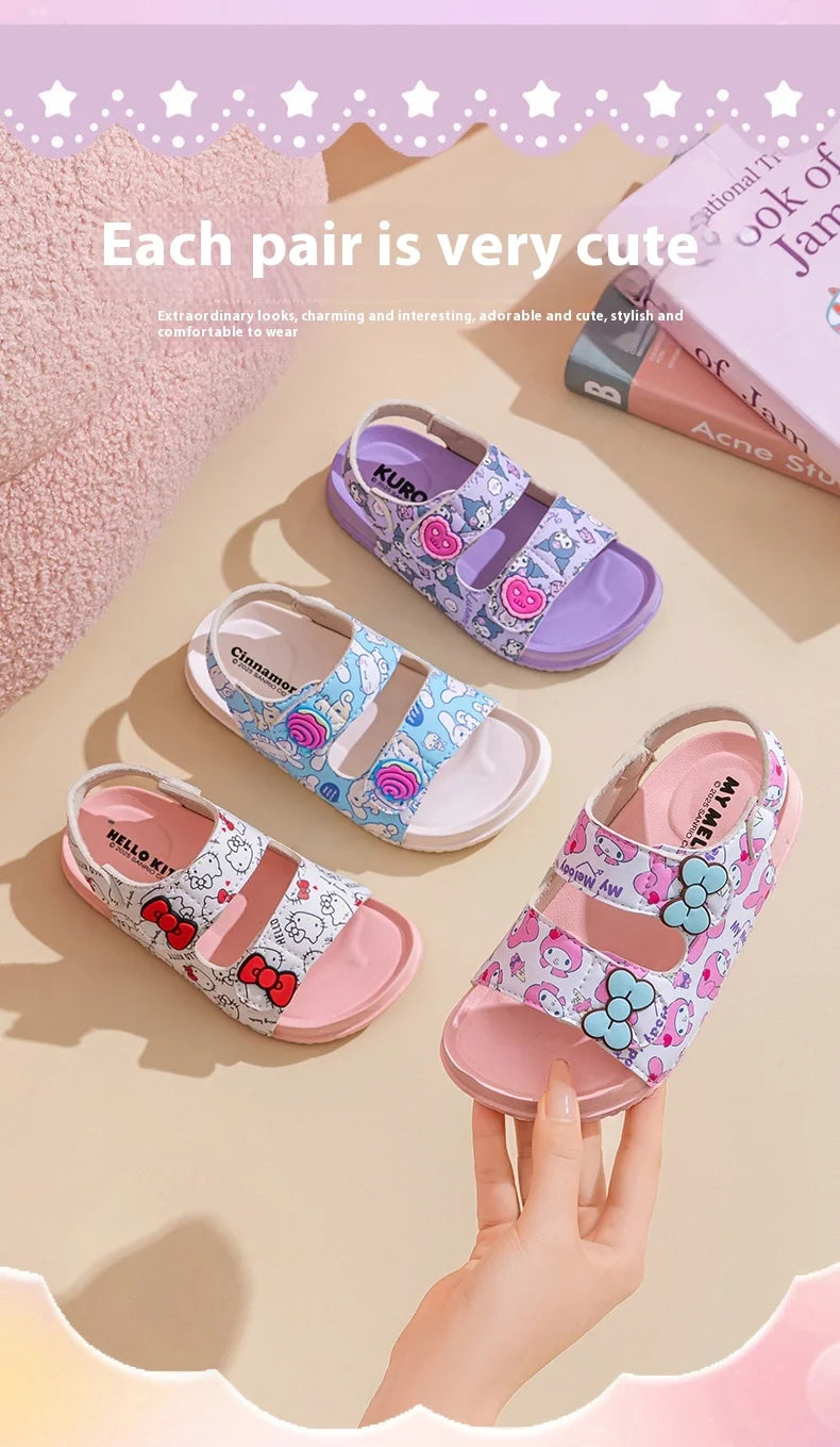 Girls Sanrio HelloKitty Sandals Kids Girls Spring Summer Little Kids Princess Bow Fashion Teenage Shoes
