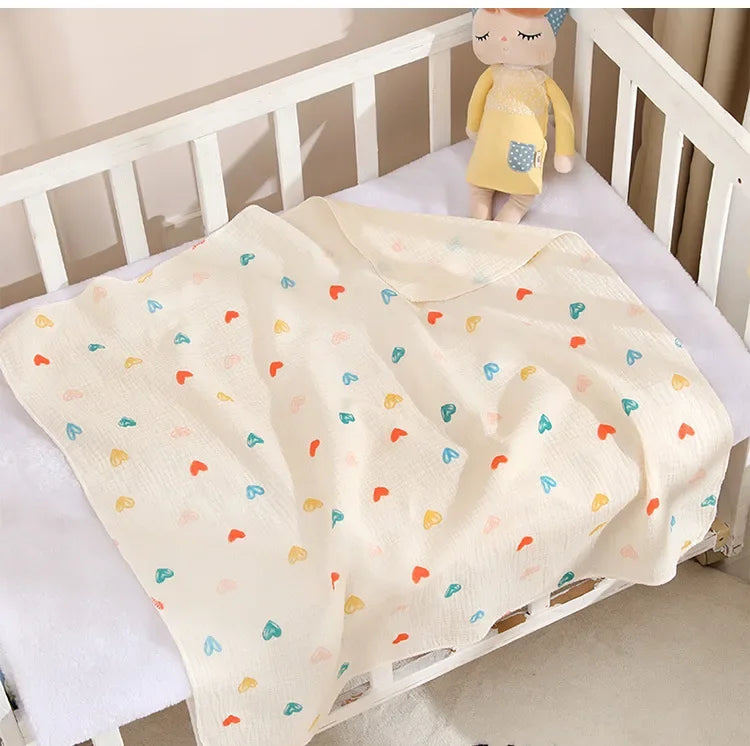 Baby Swaddle Blanket Double Layer Muslin Cartoon Print Soft Newborn Cotton Swaddling Wrap Baby Stroller Cover Bedding 80*80cm