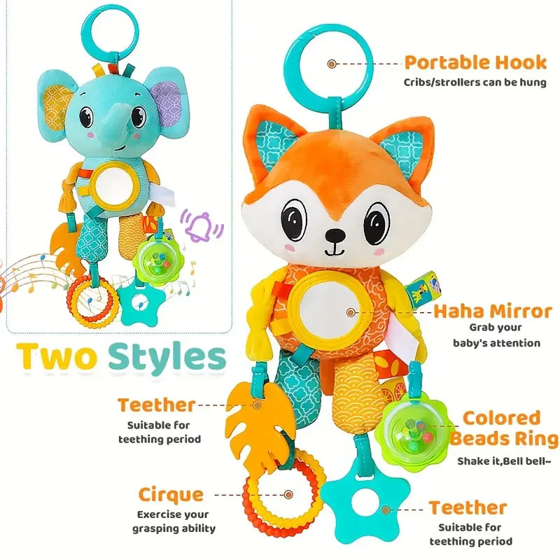 Crib Hanging Rattles Toys Baby Toys Cartoon Animal Spiral Hanging Toy with Ringing Bell Stroller Car Toys for Infant Newborn