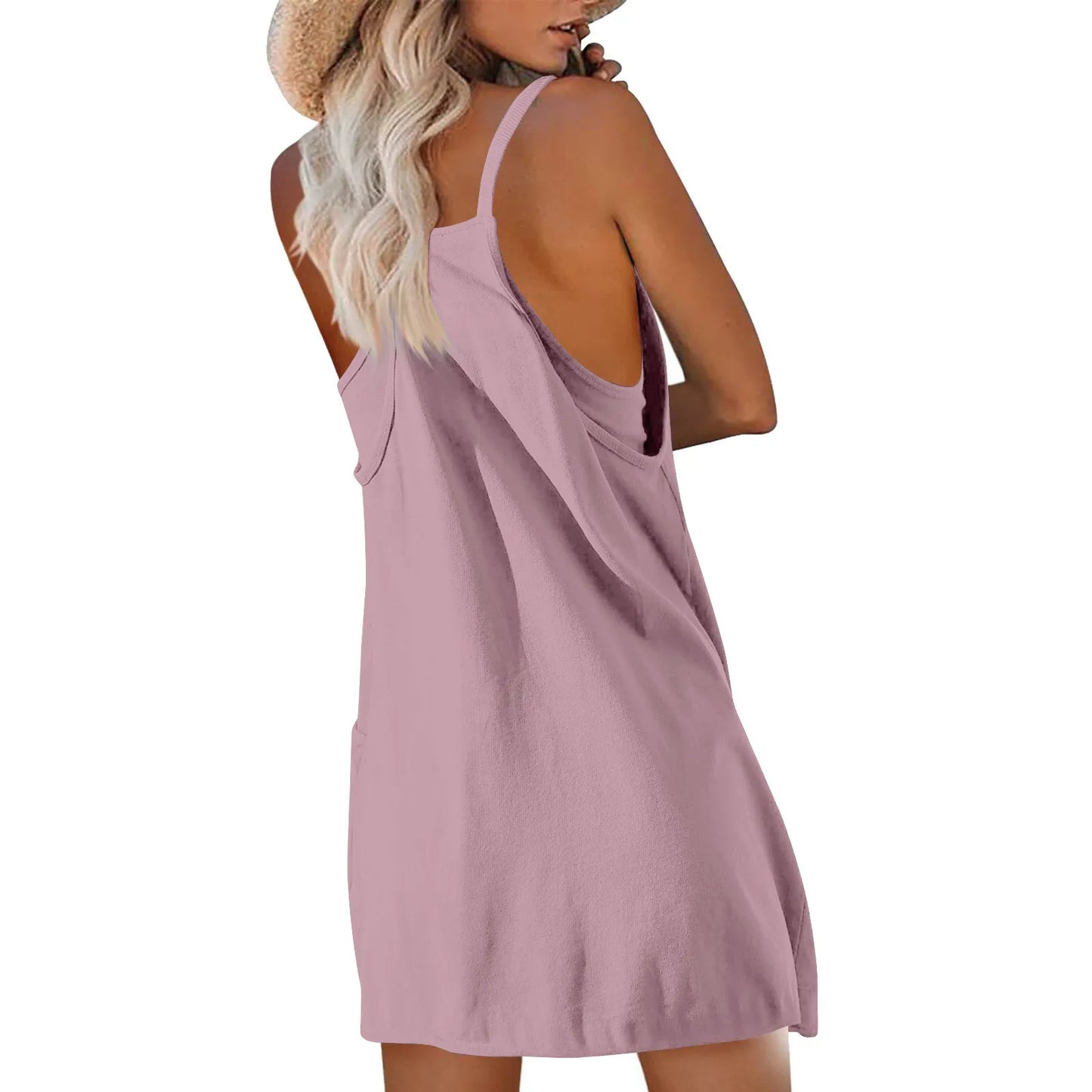 Sport Mini Dress For Women Summer Sleeveless Dress Casual Short Sundress Female Workout Tennis Athletic Onesie With Pockets